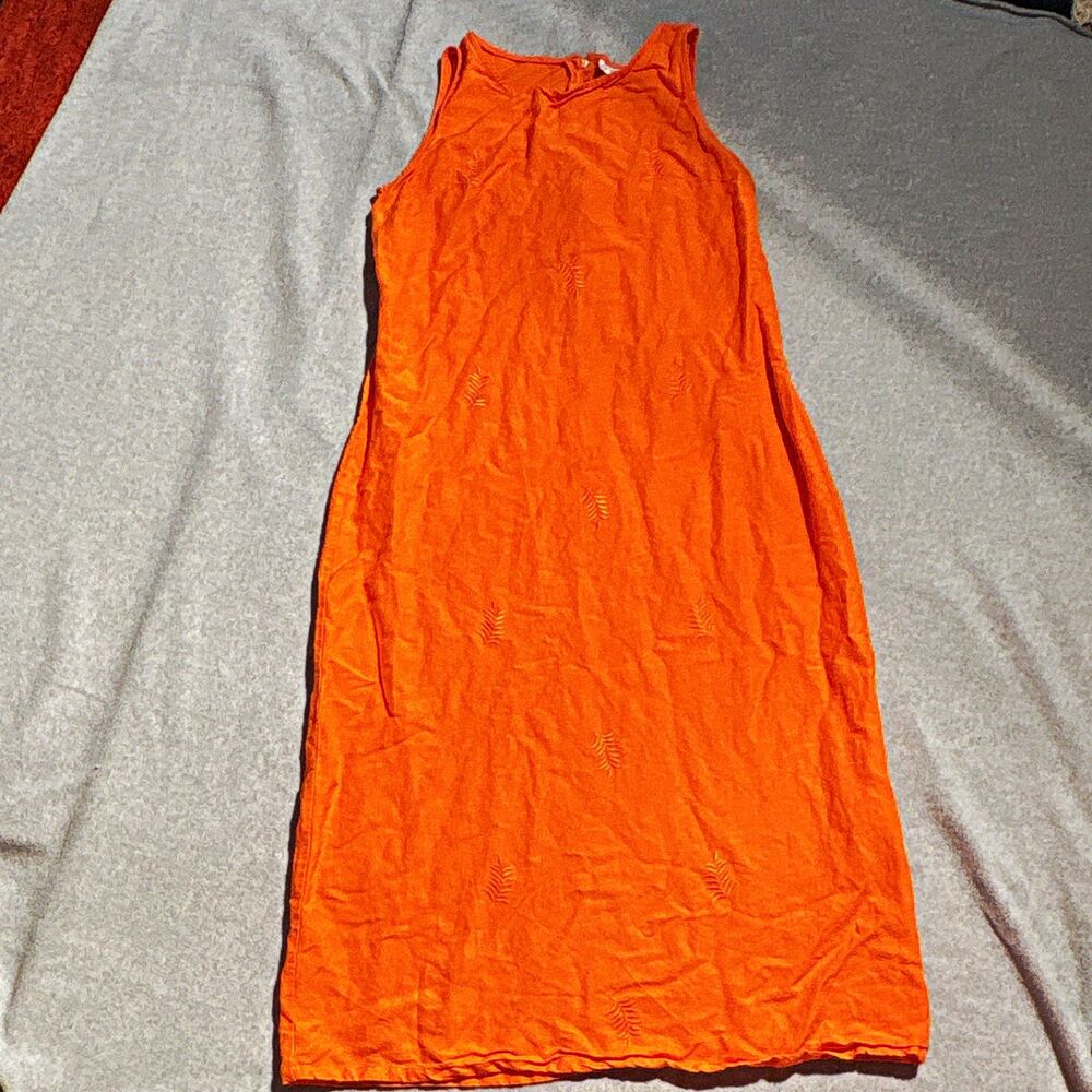 Mariposa, Women’s Orange Dress Sleeveless Round Neck Embroidered Woven Medium